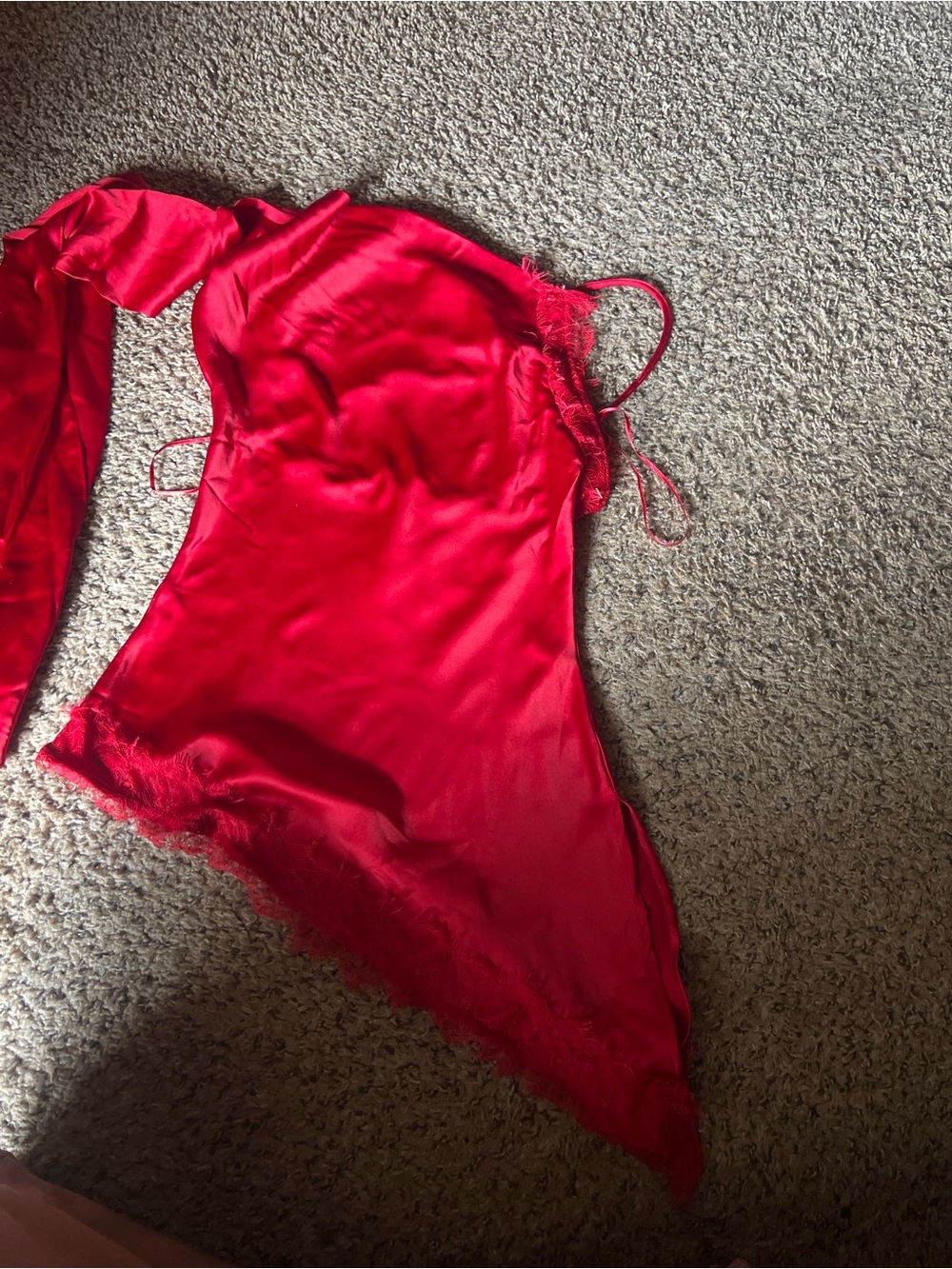 Zara Red Satin Slip Dress with Lace Trim